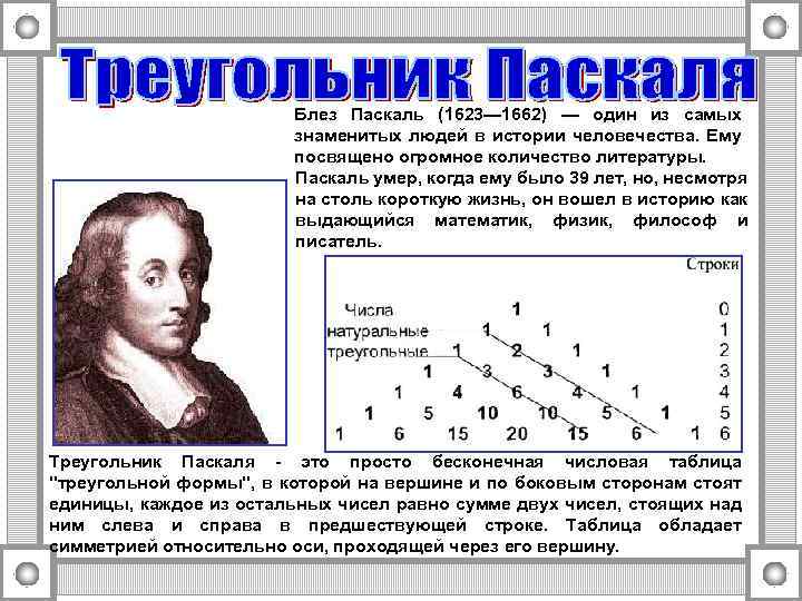 Когда паскаль в 2024 году. Блез Паска́ль (1623-1662). Блез Паскаль (1623-1662). Блез Паскаль изобретения в математике. Блез Паскаль вклад в математику.