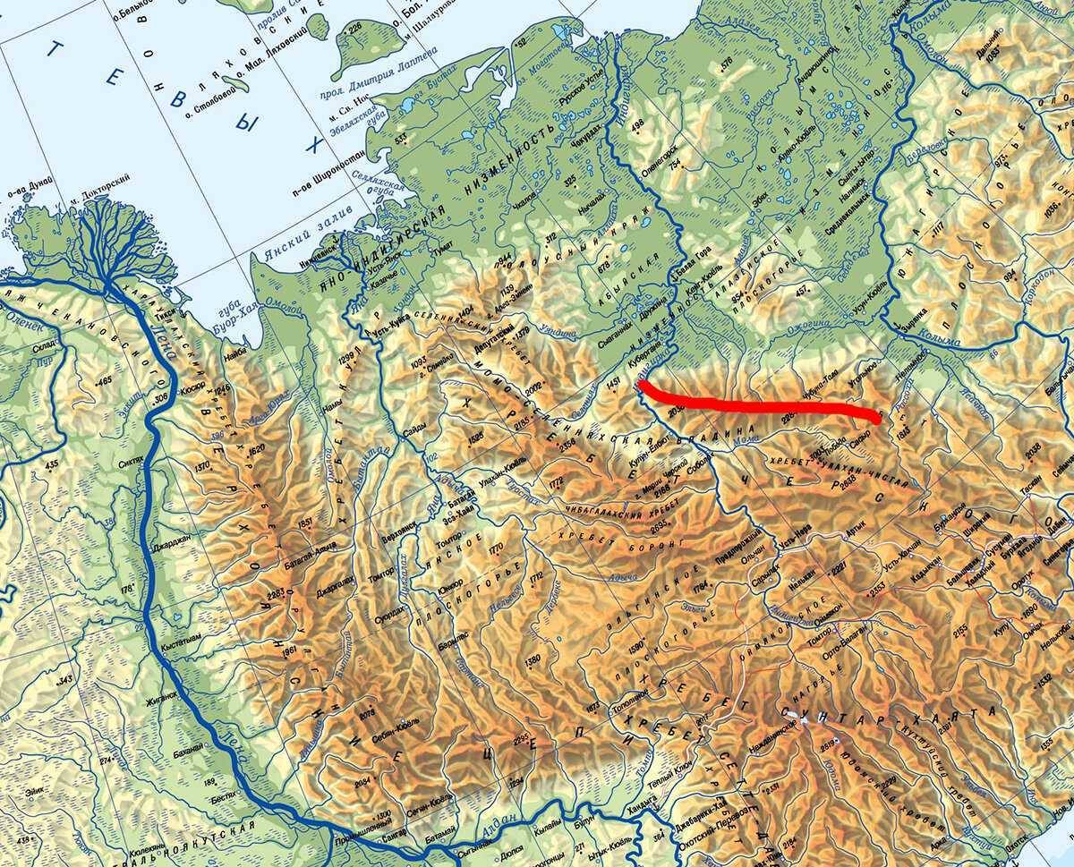 Карта россии с горными хребтами