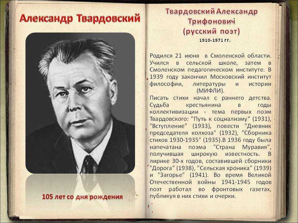 Презентация твардовский жизнь и творчество 7 класс