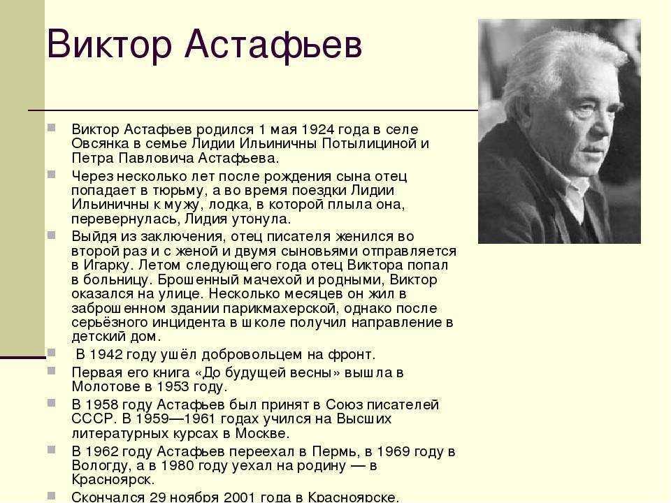 Астафьев жизнь и творчество презентация