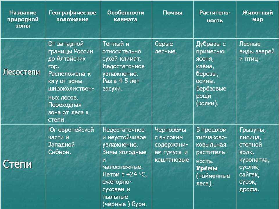 Сравнительная характеристика тундры и степи по плану