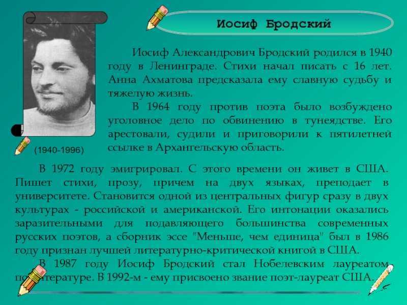 Презентация на тему жизнь и творчество бродского