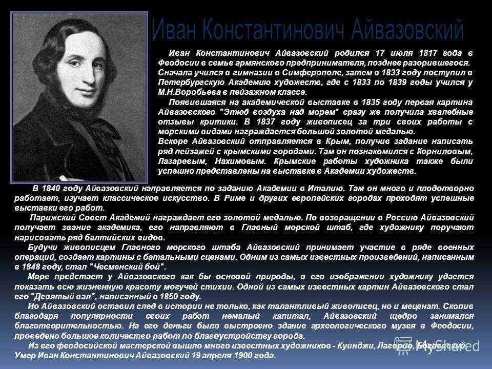 Айвазовский биография. Иван Константинович Айвазовский (1817-1900). Айвазовский художник биография. Доклад о художнике Айвазовском. Иван Константинович Айвазовский родился.