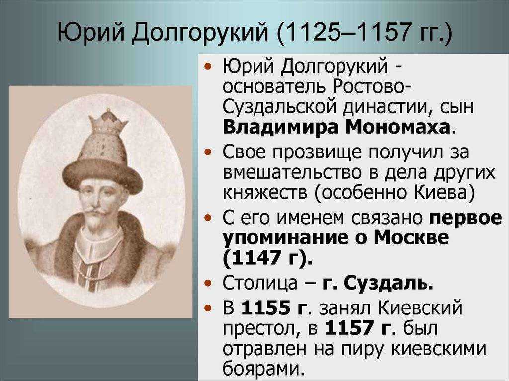 Князь биография. Юрий Владимирович Долгорукий (1125 – 1157). Юрий Долгорукий (годы правления 1125-1155). Долгорукий 1157. Княжение Юрия Владимировича Долгорукого.