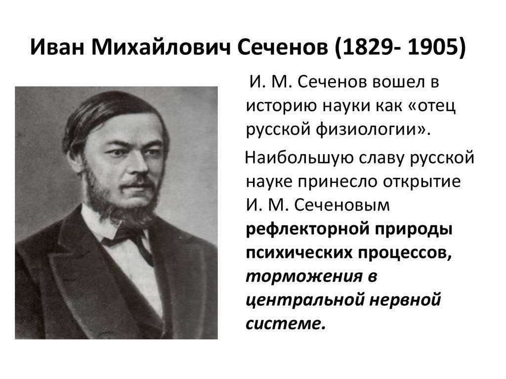 Русская физиологическая школа. Сеченов и.м. (1829-1905). Физиолог и. м. Сеченов.