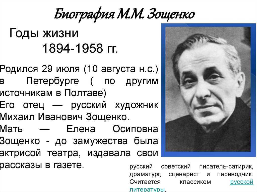 Биография и творчество зощенко презентация